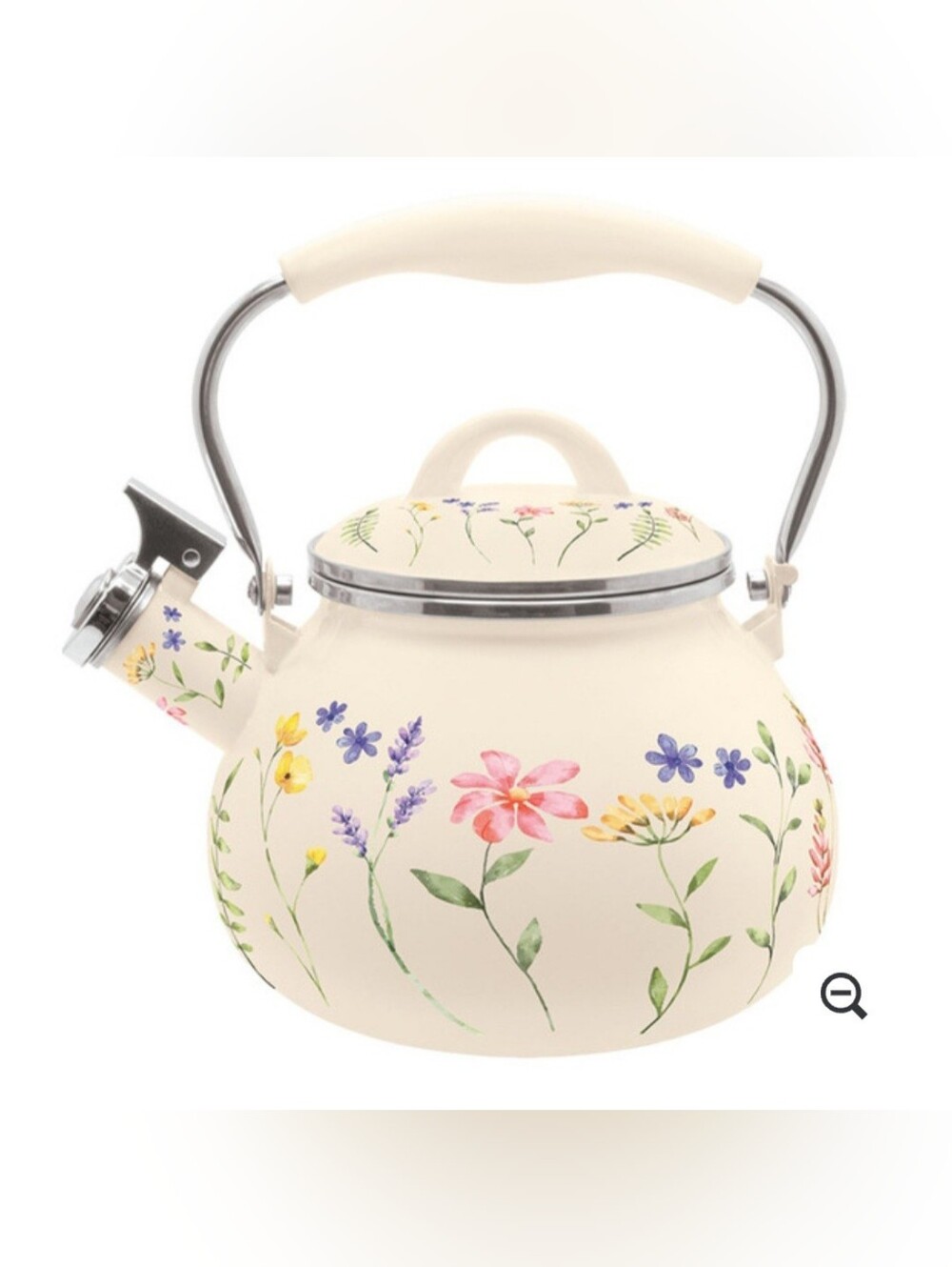 Crofton Farmhouse 2.3 Qt. Tea Kettle Cream With Colorful Wildflowers
